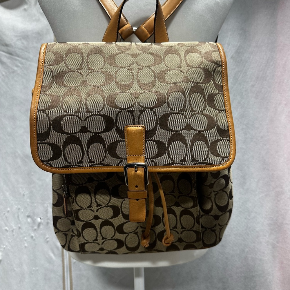 Coach Tan and Brown Signature Backpack